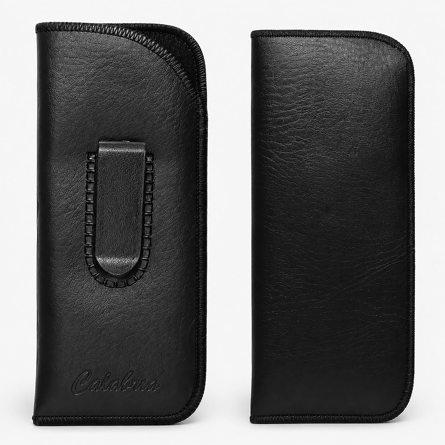 Calabria Slim Eye Glasses Case w/Clip Soft PU Leather Black Men Women Eyeglasses Pouch Slip-In Eyewear Holder Sunglass Bag