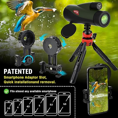 Miniatura 4 de SIMUMU Telescopio monocular de alta potencia de 12 x 60 con adaptador de teléfono, ideal para caza, observación de aves y viajes, impermeable,