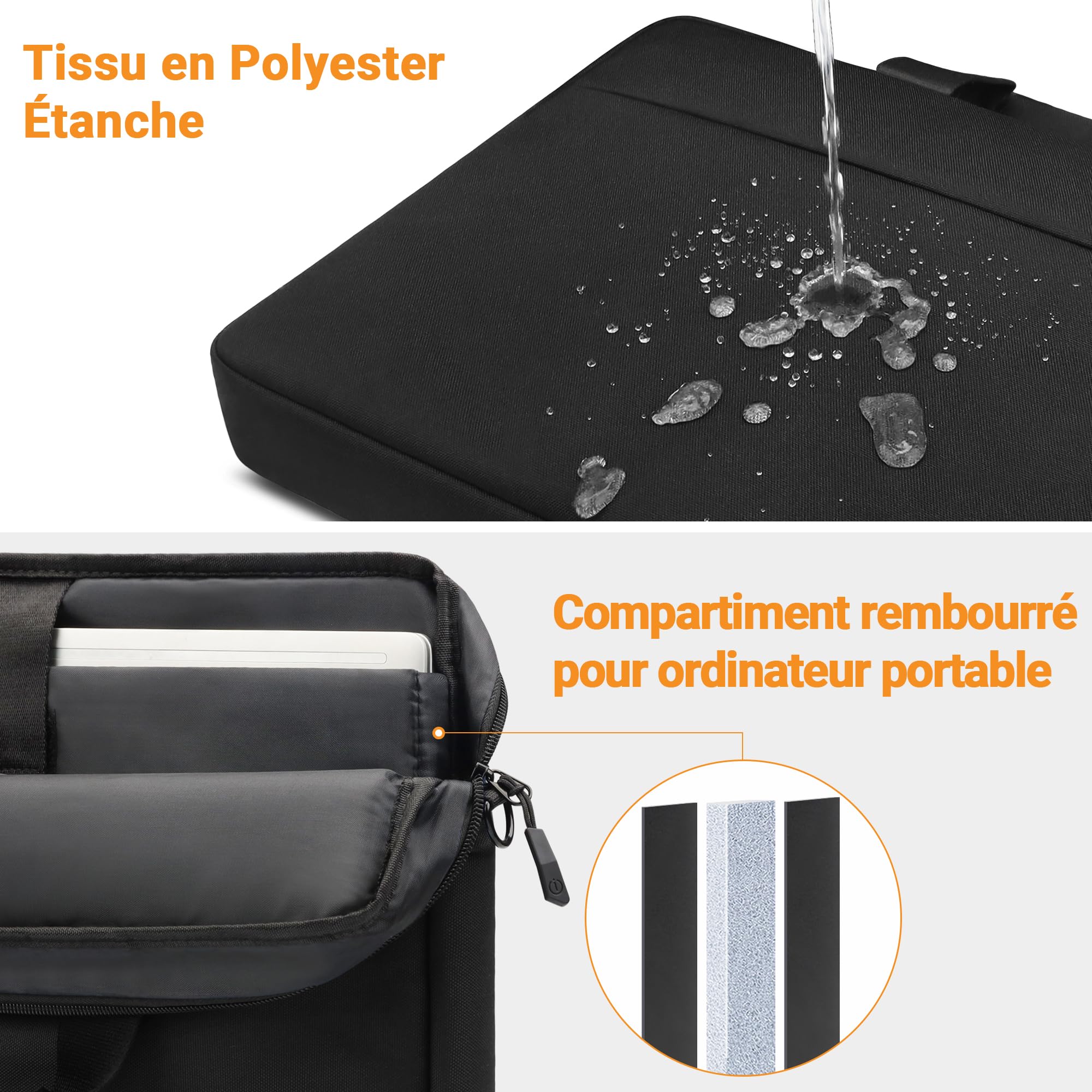 TECOOL Sacoche Ordinateur Portable 17,3 Pouces Imperméable Housse pour Lenovo Acer ASUS Dell HP Samsung Laptop Noir