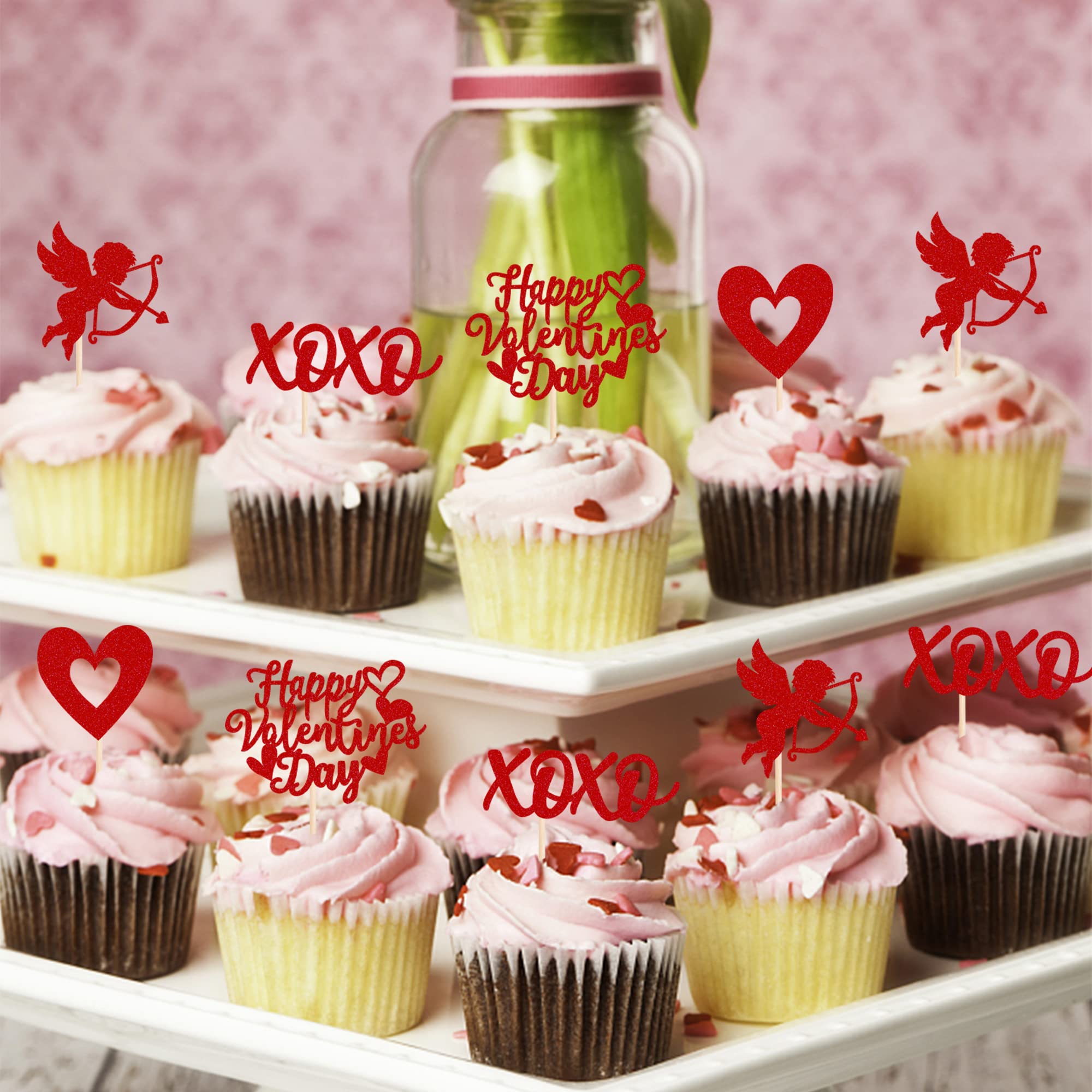 48 Cupcake-Topper „Happy Valentine’s Day“ – Mit Glitzer & Liebessprüchen, Perfekt Für Valentinstag, Hochzeit & Party
