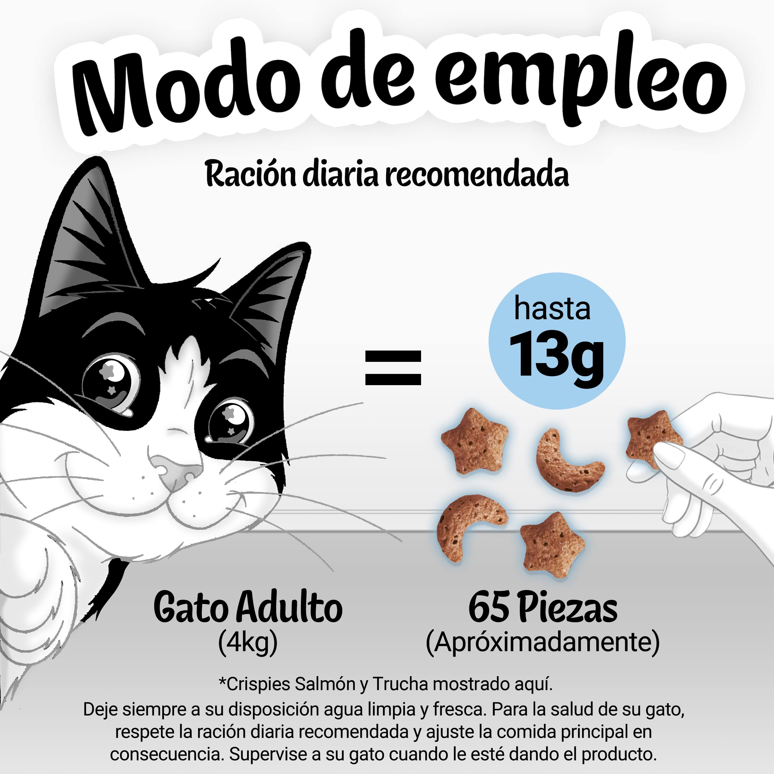 Felix Purina Crispies, Snack para Gato Adulto, Premio para Gato con Salmón y Trucha, Pack de 8 Bolsas de 45g