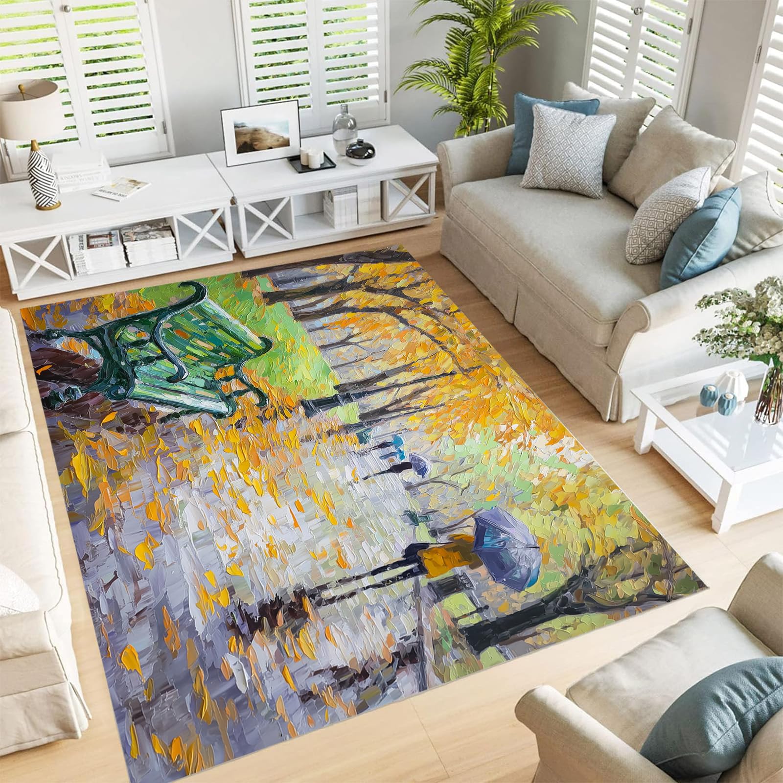 Tapis jaune moutarde lavable 60x90 cm antidérapant pour un salon sécurisé