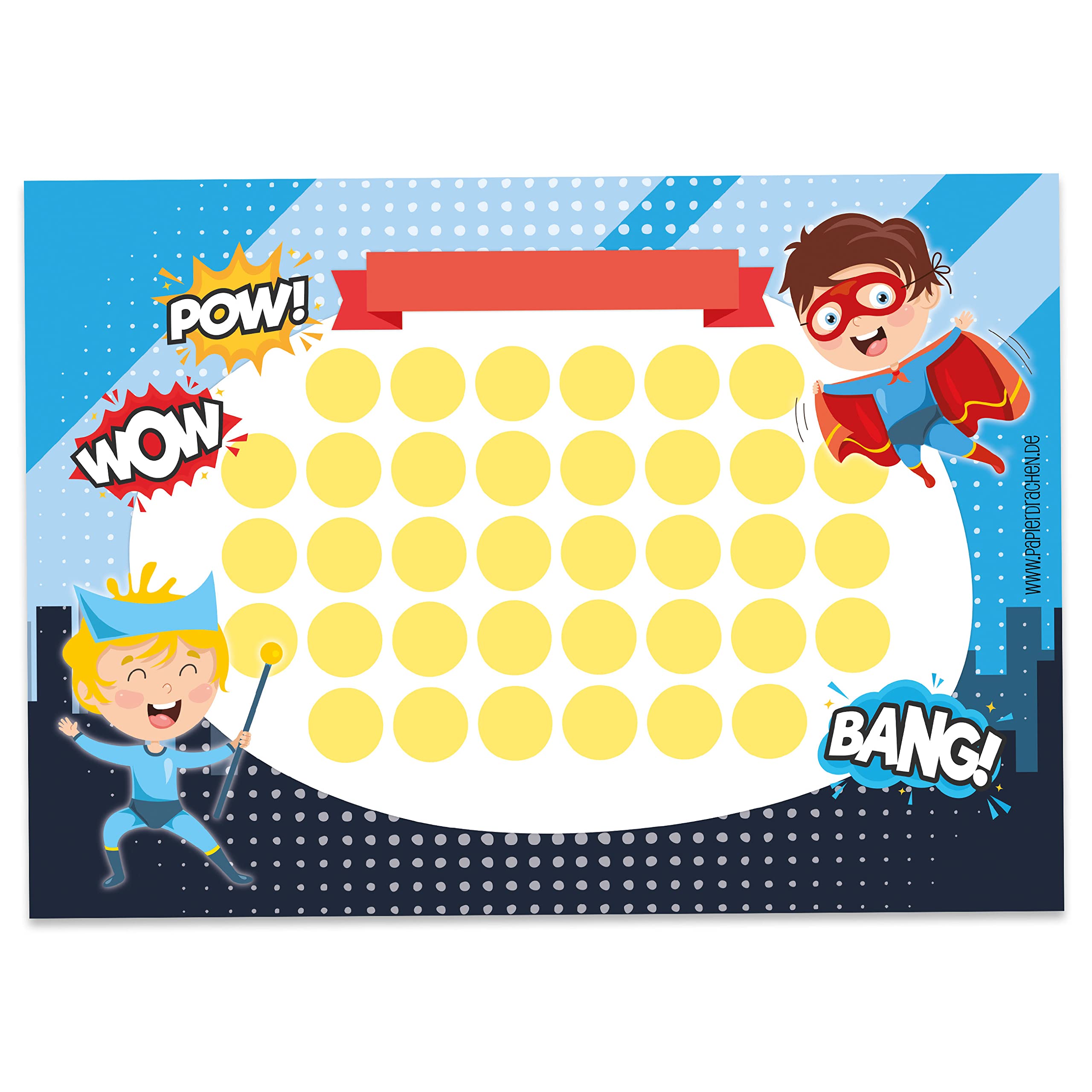 Papierdrachen Reward chart set for children in a 10-sheet tear-off pad - Motivating concept as educational aid - with great stickers for boys and girls - design superheroes blanko set 17 — image 1