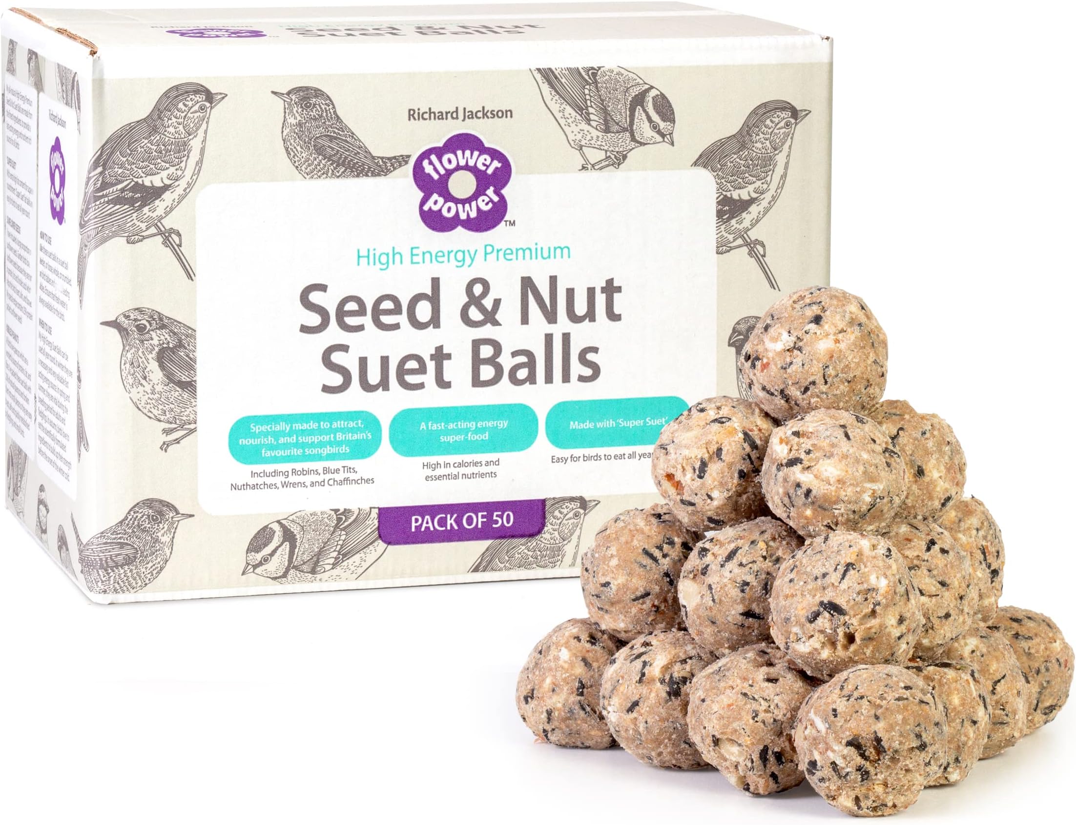 Richard Jackson Premium Suet Balls for Birds, Natural High Energy Wild