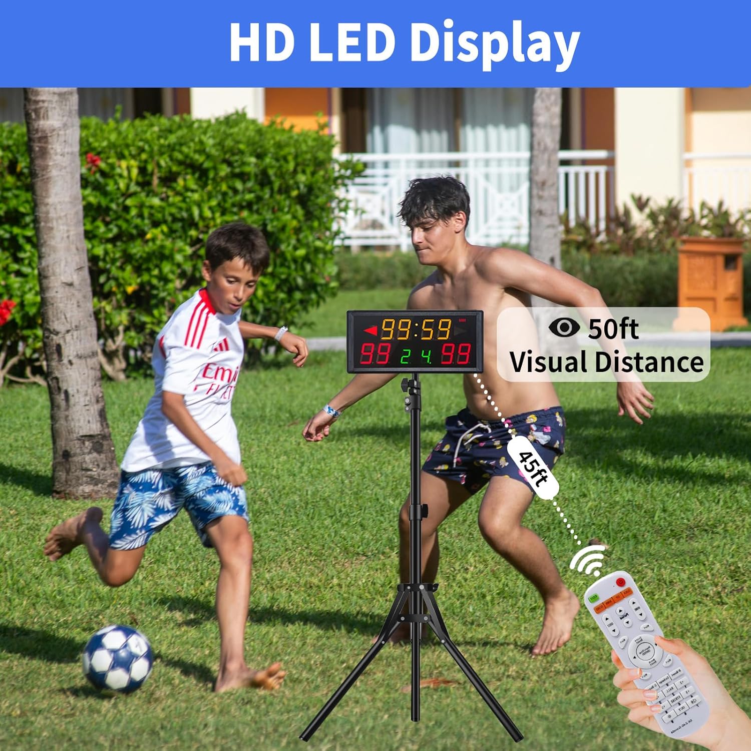 Digital Scoreboard with Tripod,Score Keeper with Timer Clock,Portable Digital Scoreboard with Remote & Battery Supply for Corn Hole,Board Game,Indoor & Outdoor Game
