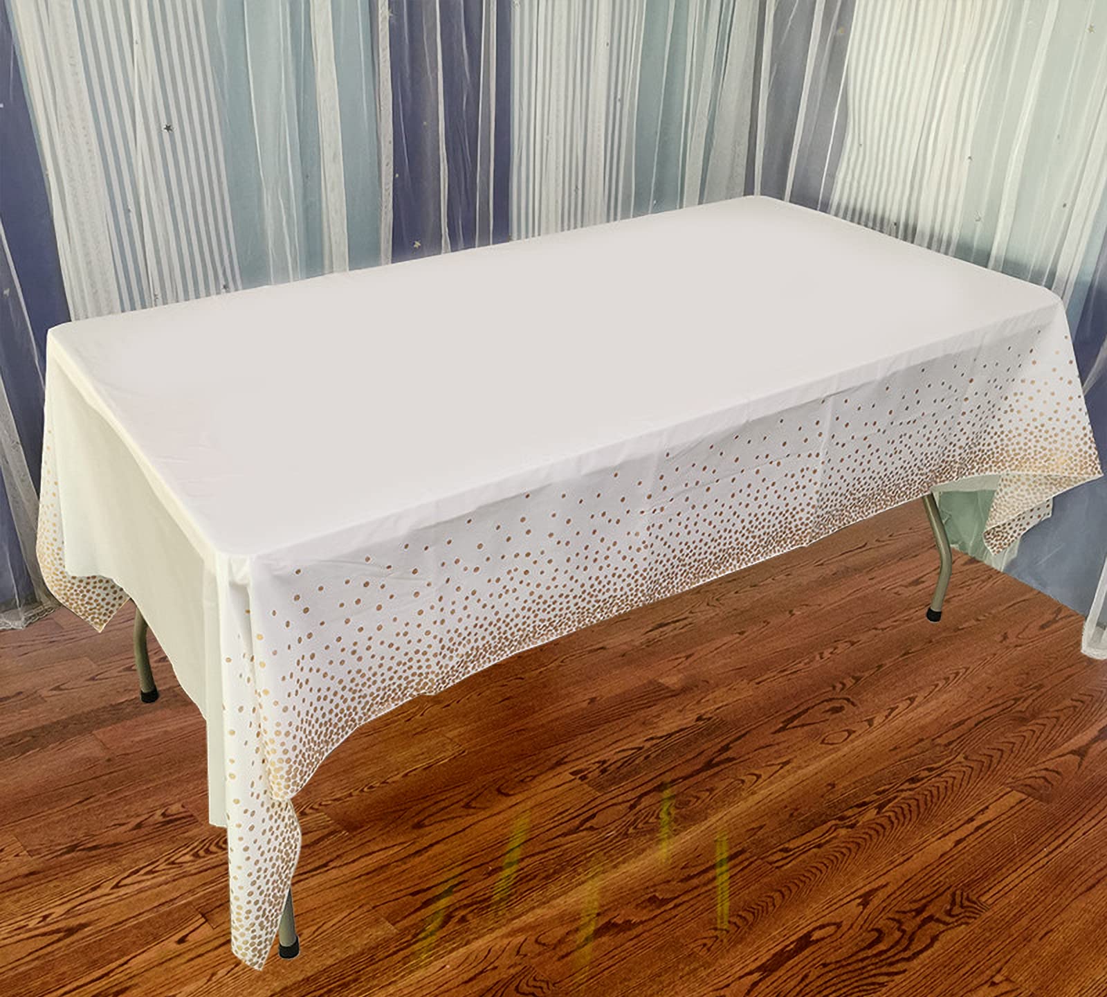 6er-Pack Tischdecken mit rosédenen Punkten für rechteckige Tische, 137 x 274 cm, weiße Kunststofftischdecken, wasserdichte Einweg-Partytischdecken, Tischdecke mit denen Punkten und Konfetti für