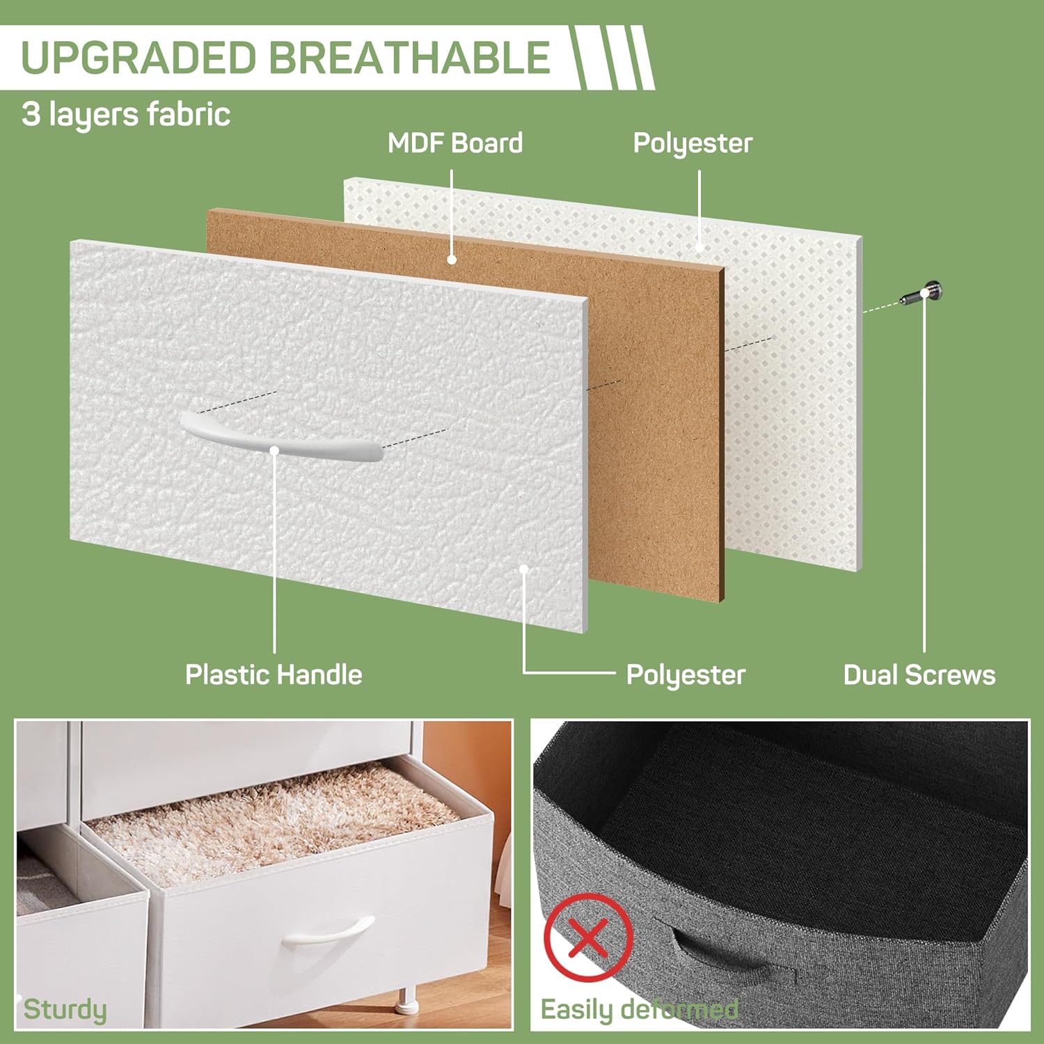 Dresser for Bedroom, 4 Storage Drawers, Anti-Tip Tall Fabric Closet Chests Organizer Tower Furniture with Wooden Top Metal Frame for Clothes, Living Room, Hallway, Entryway