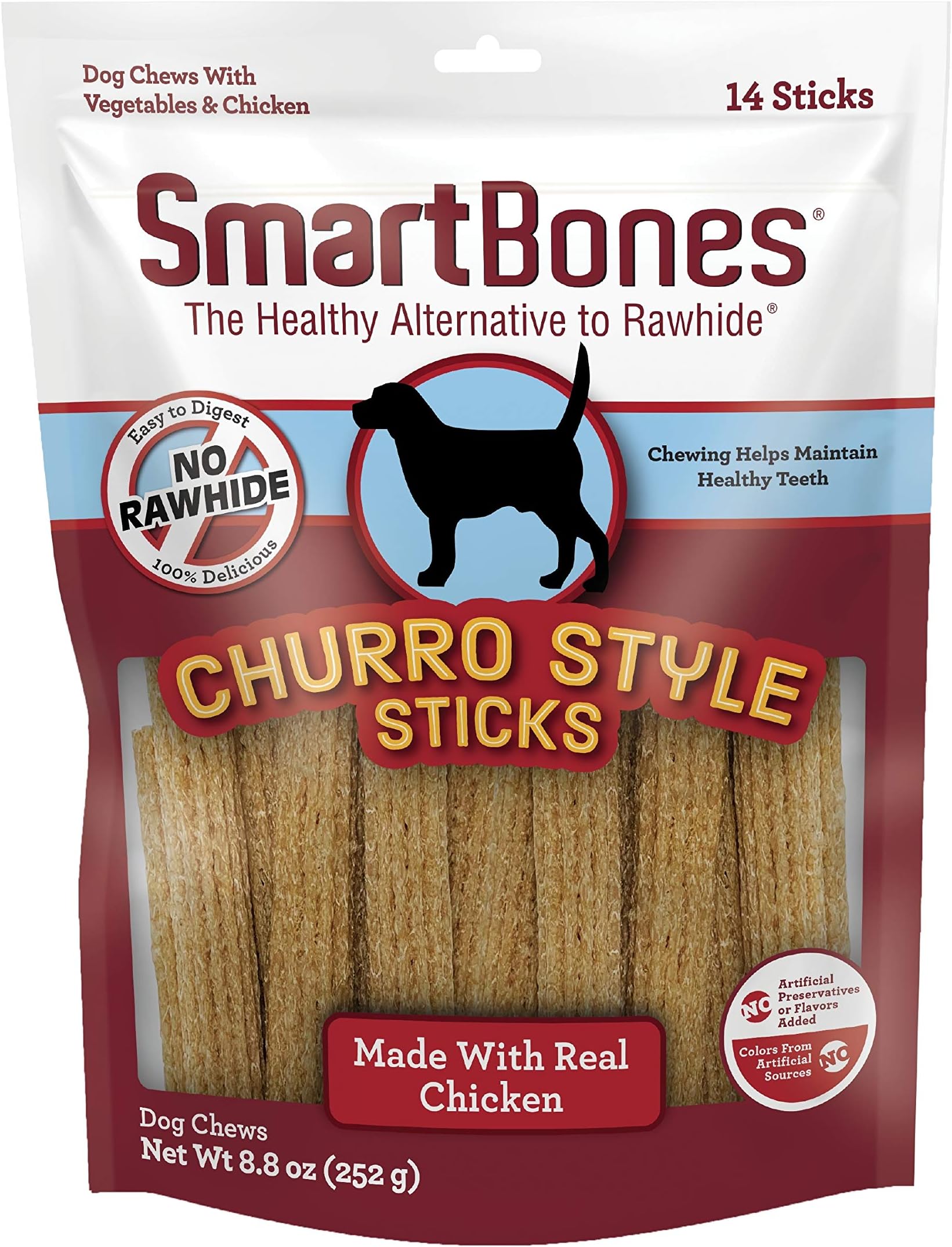 Churro-Style Sticks 14 Count, Made with Real Chicken, Rawhide-Free Chews for Dogs