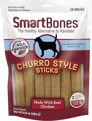 SmartBones Palitos estilo Churro, 14 unidades, hechos con pollo real, masticables sin cuero crudo para perros