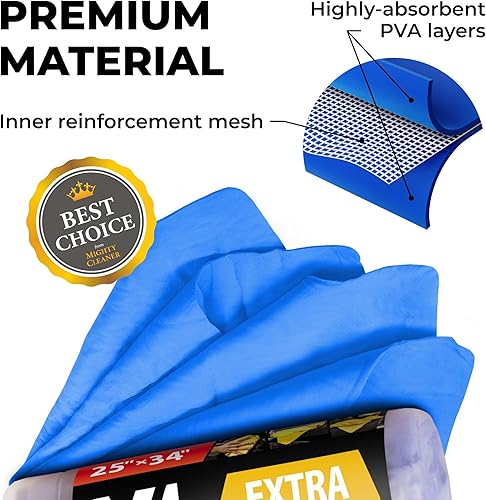 Miniatura 7 de Toalla de gamuza XL prémium para automóvil, (34 x 25 pulgadas), toalla de gamuza súper absorbente para automóvil, paño de gamuza sin manchas y