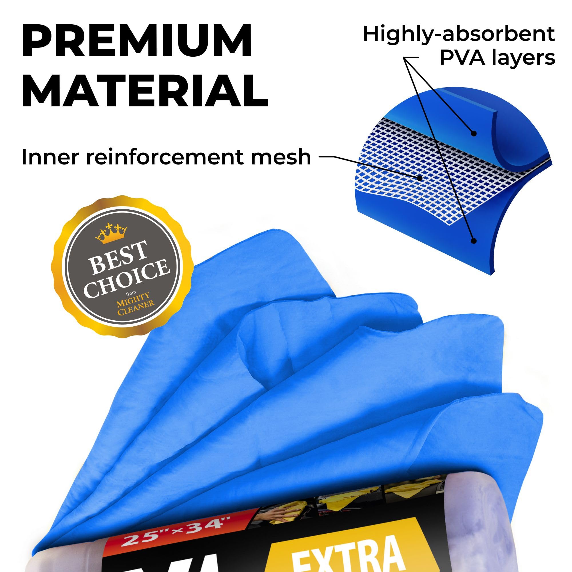 Mighty Cleaner Premium Fensterledertuch für Auto, XL, 63,5 x 86,4 cm
