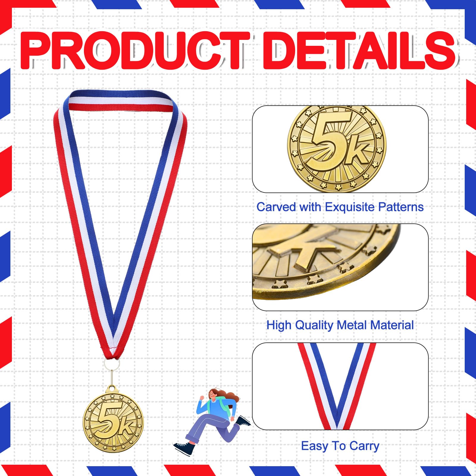 Remuuly 30/100 medallas de carreras de 5 K a granel de 2 pulgadas, premio de trofeo de oro de 5 K, medalla de trofeo para correr, premio para el primer lugar con cintas para el cuello, regalo para