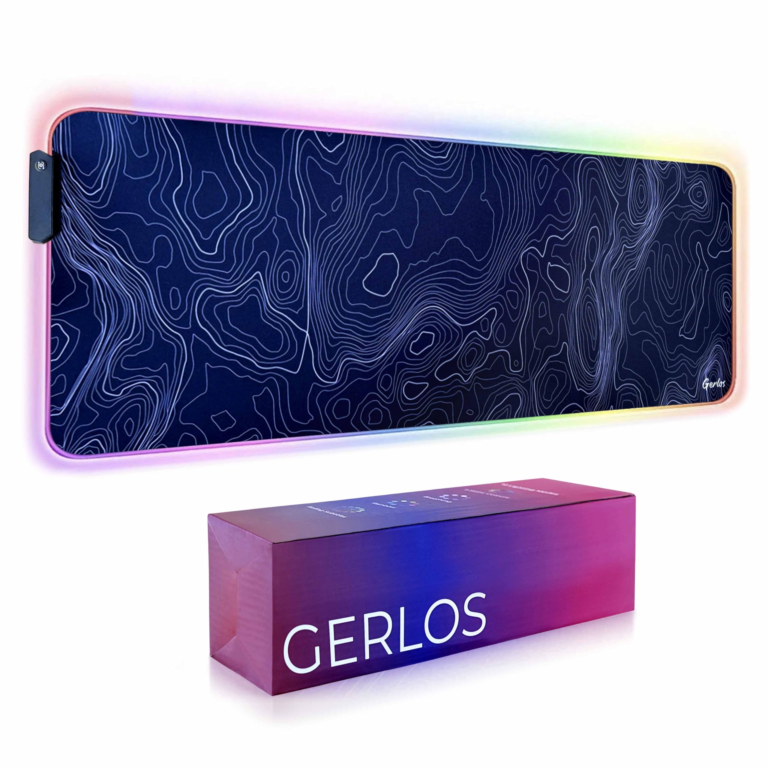 Gerlos Duża podkładka pod mysz RGB do gier, rozszerzona miękka podkładka pod mysz LED, antypoślizgowa gumowa podstawa, wodoodporna podkładka pod klawiaturę, podkładka pod mysz dla