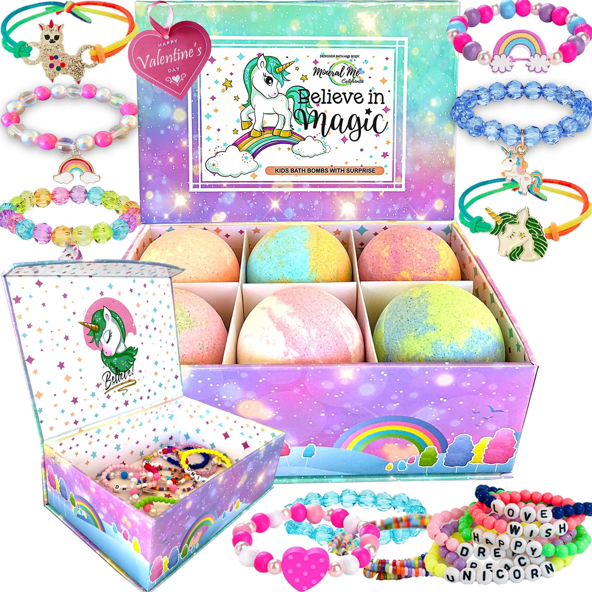 Bath Bombs for Kids with Surprise Inside, Unicorn Bath Bombs for Girls with Jewelry & Jewelry Box for Kids - Organic, Skin Moisturizing, Natural Bubble Bath, Valentines Day Gift for Girls, Her, Kids