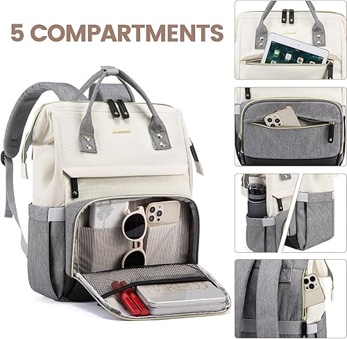 Miniatura 8 de LOVEVOOK Mochila para laptop para mujer, mochilas de trabajo, mochila para profesores, Verde claro-negro, Mochilas Daypack