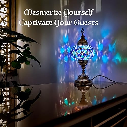 Miniatura 5 de DEMMEX Lámpara de noche de mosaico marroquí turco, estilo Tiffany colorido, hecha a mano, mosaicos de vidrio, multicolor