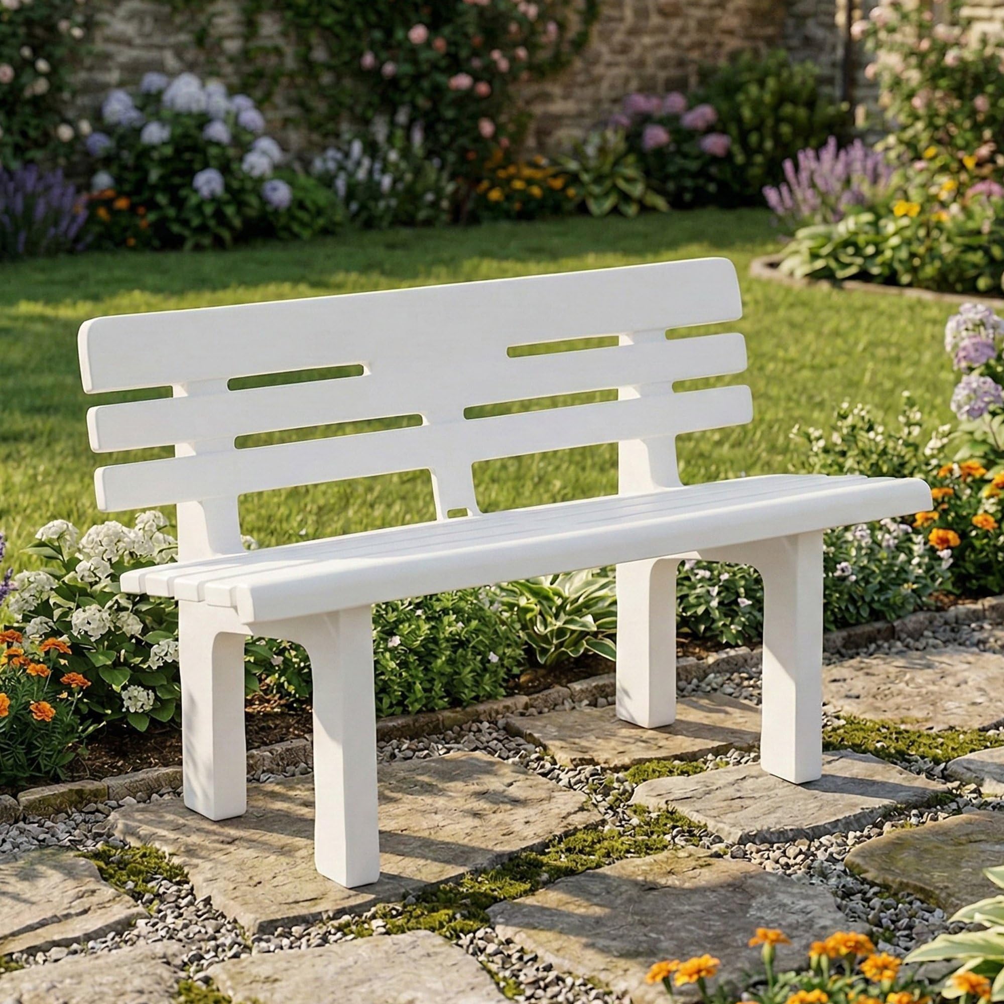 Dmora - Panchina da esterno Marinella, Panca monoblocco da giardino, Panchina outdoor, 100% Made in Italy, 110x52h71 cm, Bianco