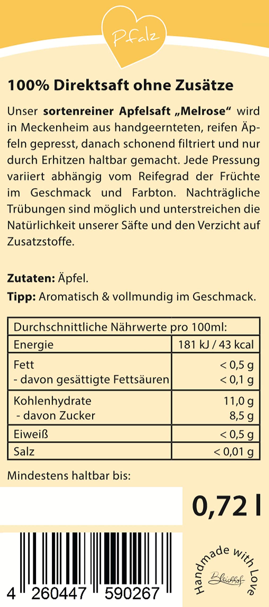 BLEICHHOF® Apfelsaft Melrose - Direktsaft, sortenrein, vegan (6x0,72l)