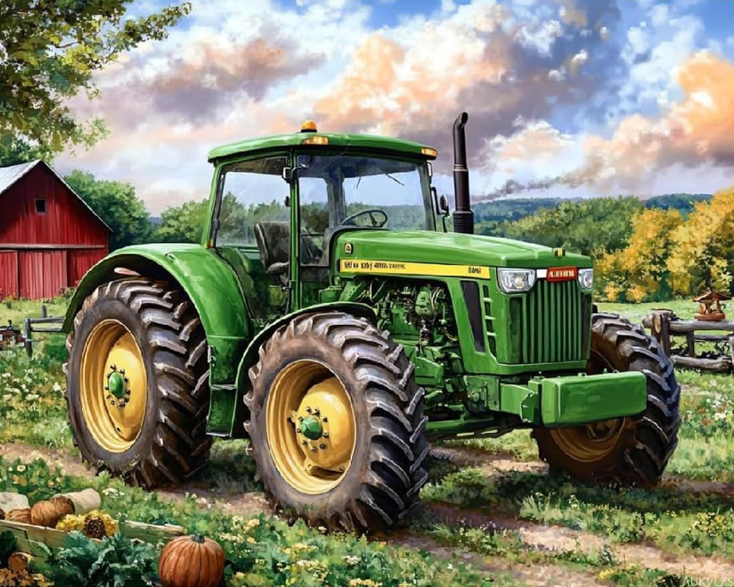 AUKVLZS Farm Green Tractor Paint by Numbers Kit for Adults, 16" x 20" Canvas Painting Kit for Beginners, Modern Aesthetic DIY Paint by Number on Canvas for Home Wall Decor