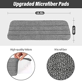 16.5 inch Mop Pads Refills, 3 Pack Microfiber Reusable Replacement Mop Pads Flat Replacements Heads for Wet Or Dry Floor Cleaning and Scrubbing, Grey Cloth