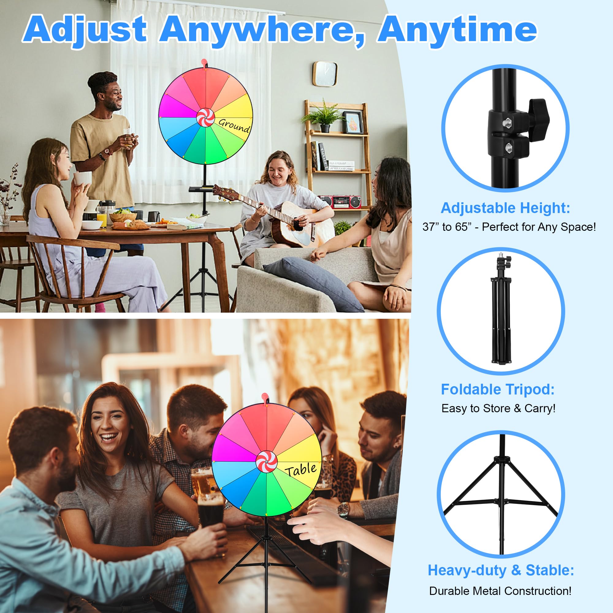 Tabletop Prize Wheel 12 Slots – Spin The Wheel Game for Carnivals, Trade Shows – Sturdy ABS Plastic and Collapsible Steel Frame (26 Inch Diameter)