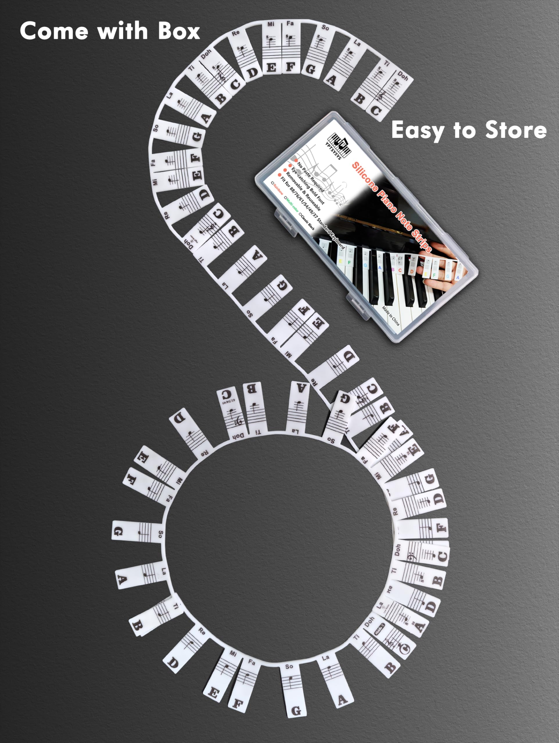 Removable Piano Keyboard Stickers for Beginners, Reusable Silicone Piano Key Labels for 88-Key Standard Full-Size Keyboards No Residue, Easy Learning for Kids & Adults(Classic Black) - Image 3