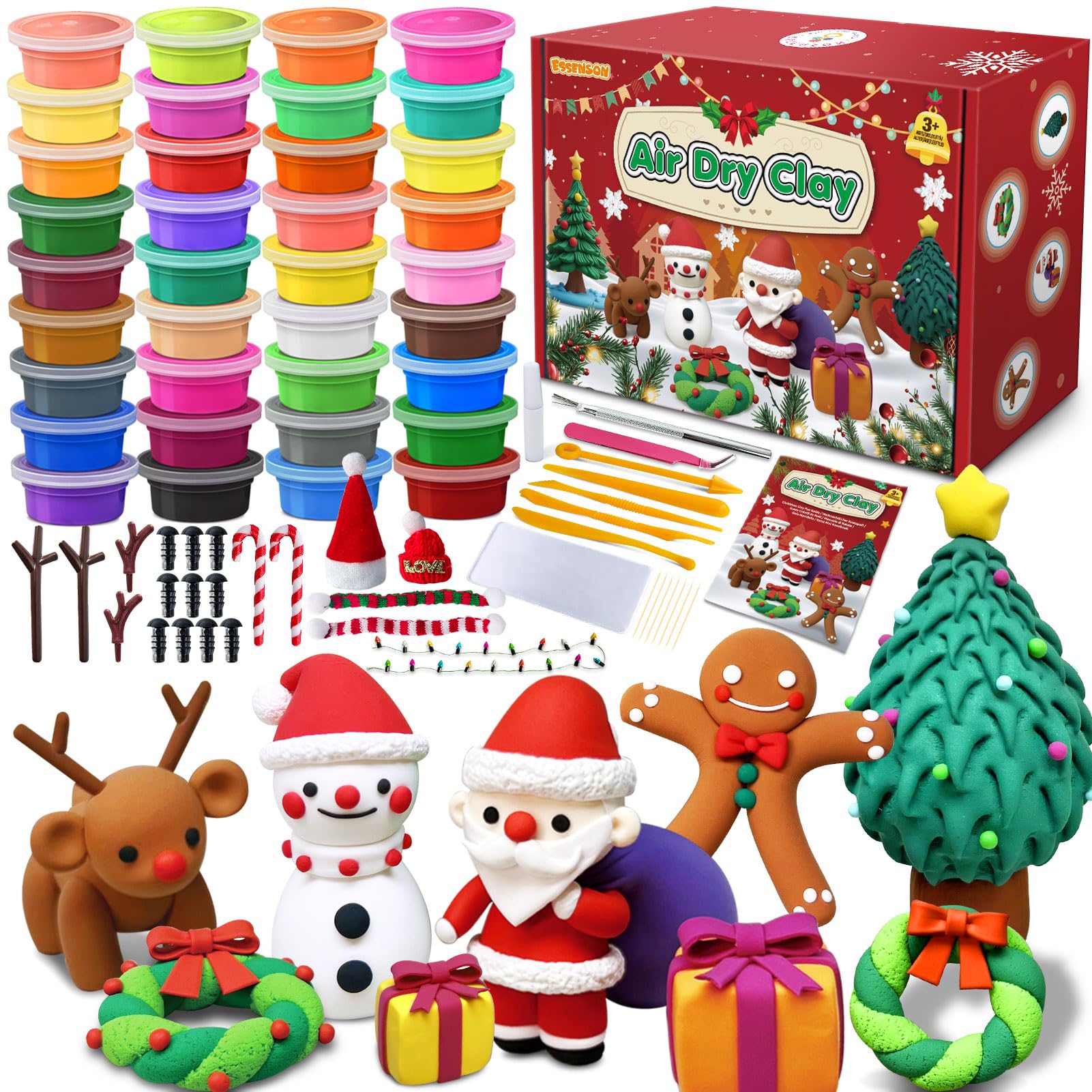 Air Dry Clay Christmas Kit, 36 Colors DIY Modelling Clay Craft Set with Accessories, Christmas Stocking Stuffers for Kids, Xmas Gift for Girls Boys