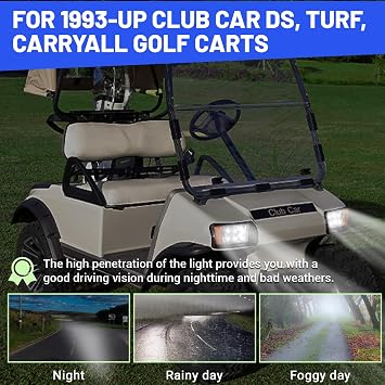 Club Car DS LED Headlight and Tail Light Kit for Factory Style Club Car DS 1993-Up Golf Cart, 12V Headlight Tail Light Assembly Replaces OEM # 101988001 101988002 1017035