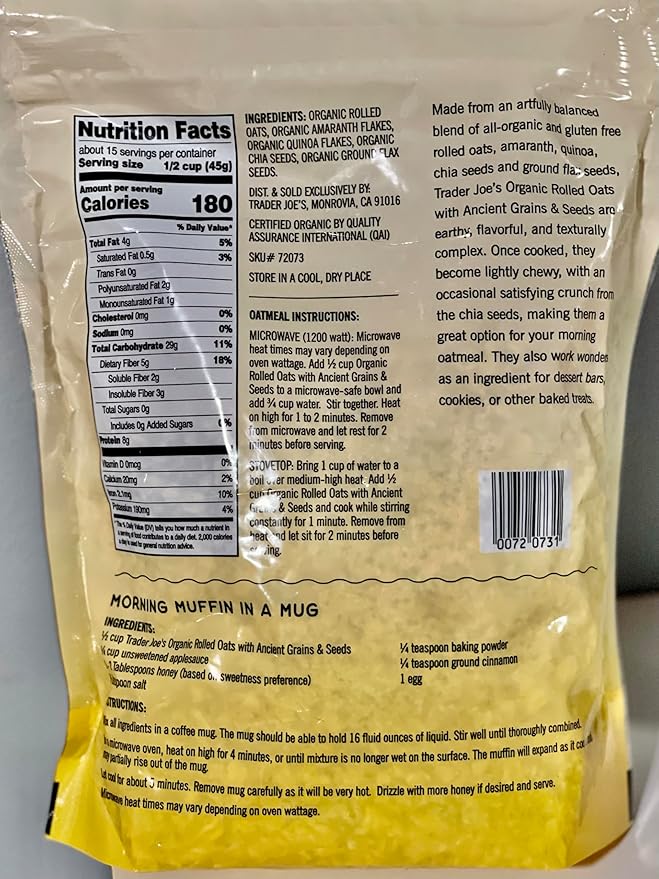 Trader Joe's Avena Gluten Free Organic Rolled Oats con Granos y Semillas miniatura 2