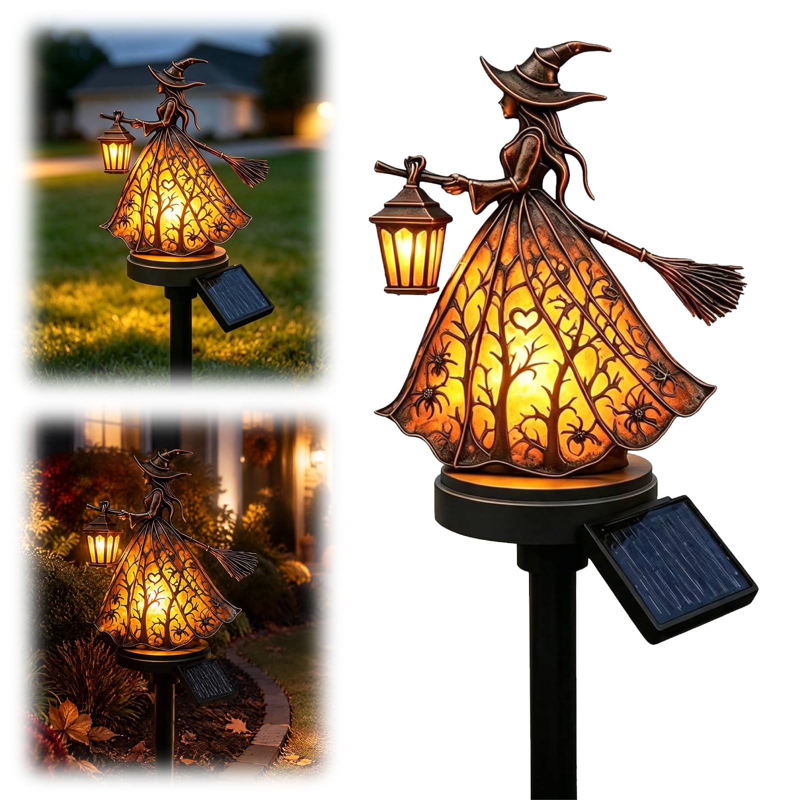 Outdoor Solar Witch Lantern Stake Gothic Outdoor Garden Light Halloween