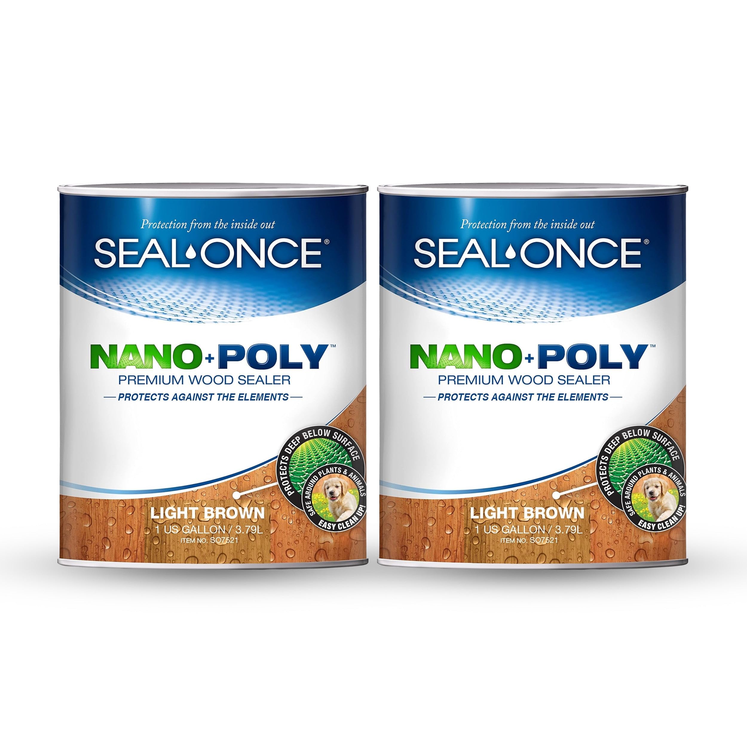 SEAL-ONCE Nano+Poly Wood Sealer and Waterproofer, Light Brown, 2 Gallon