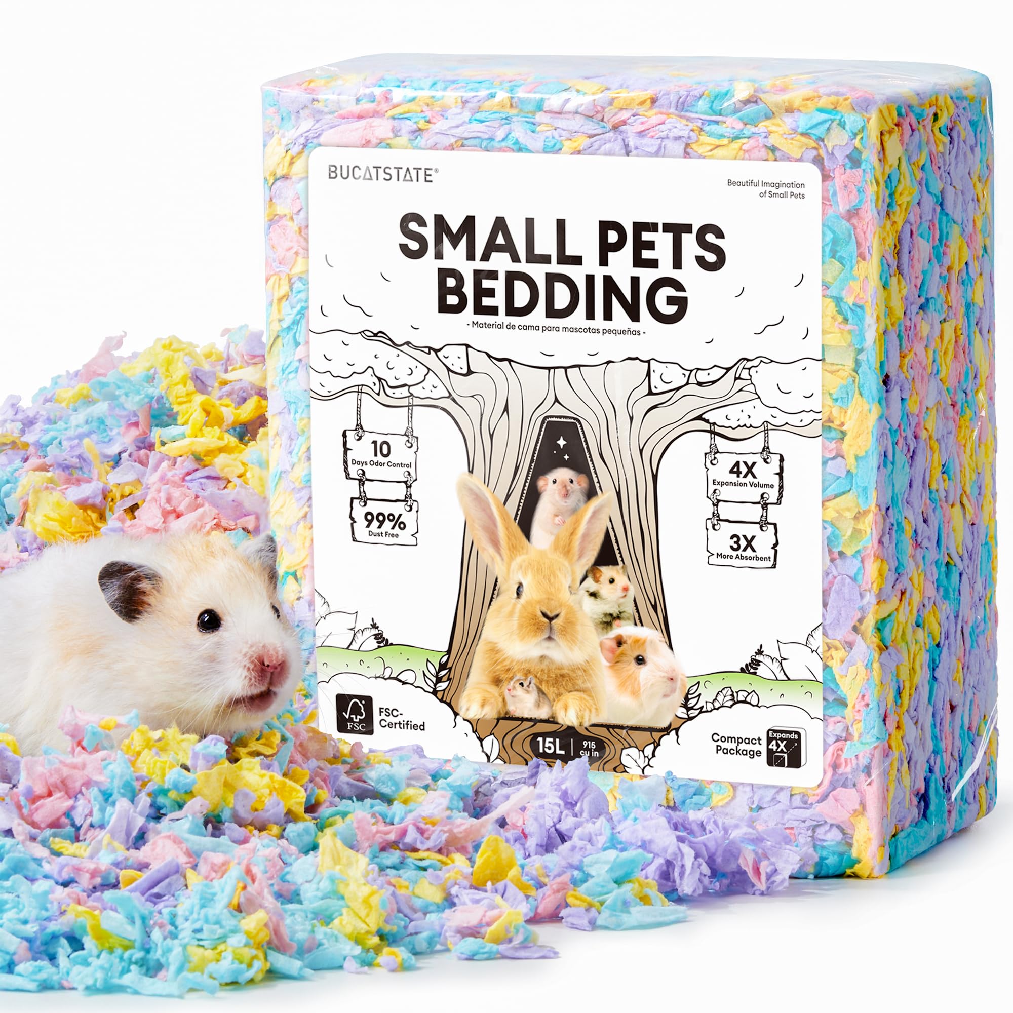 BUCATSTATE Hamster Parper Bedding 15L, Truly 99% Dust-Free (Party Confetti)