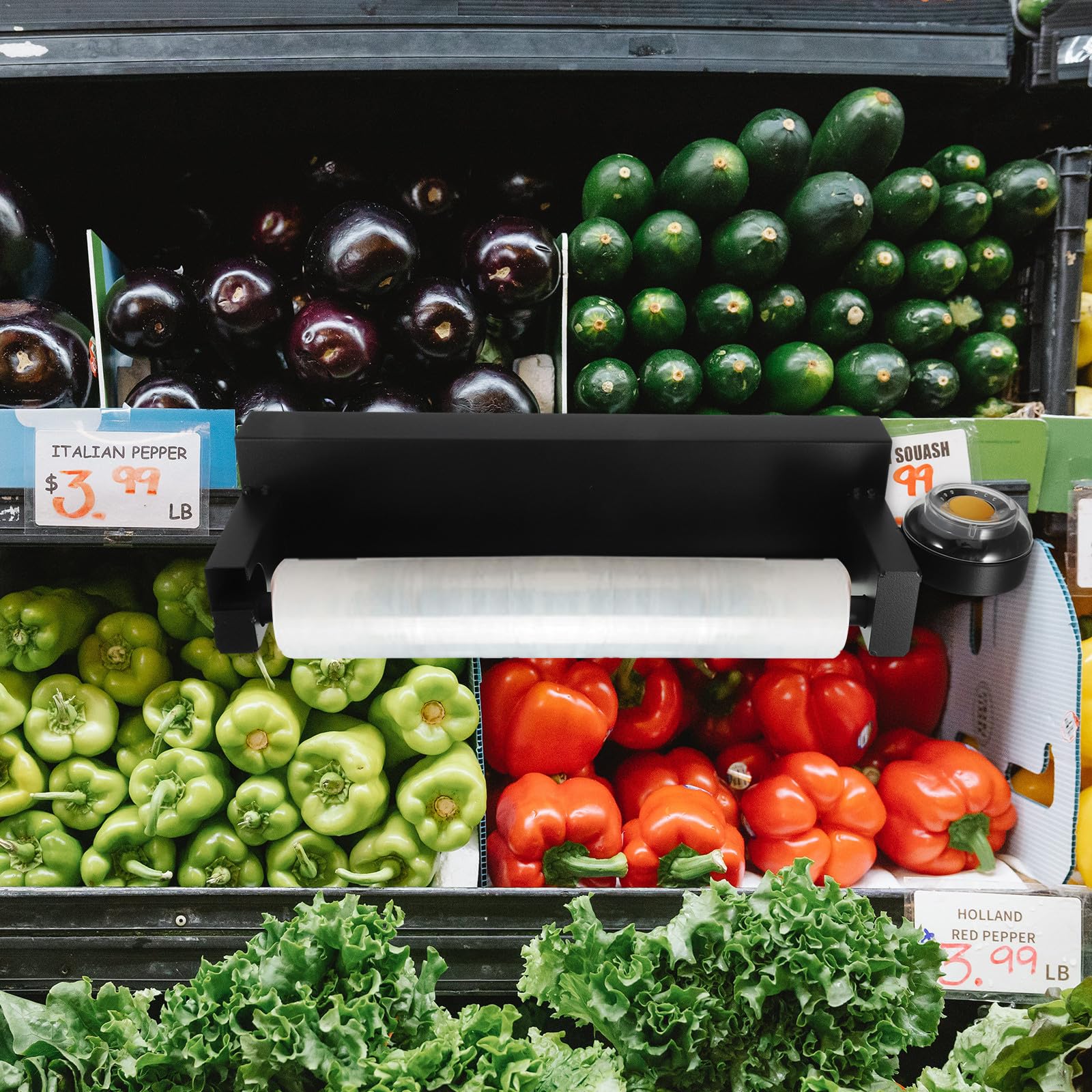 UKCOCO Soporte para Bolsas Colgantes de Supermercado en Acero Inoxidable Negro, Dispensador Compacto para Rollos de Bolsas Plásticas, Estante Multiusos para Cocina y Tienda Minorista