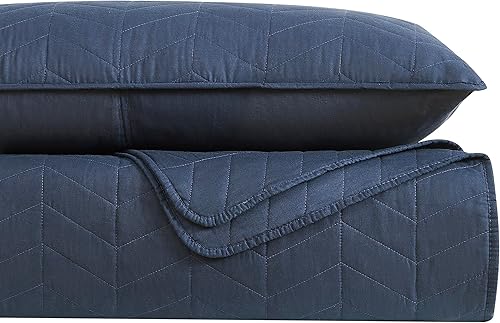 Miniatura 7 de palassio Juego de edredón de algodón azul marino tamaño individual con funda de almohada, colcha ligera y suave, funda de edredón acolchada para