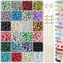 6 mm Beads Set for Bracelets for Crafts, 24 Colours, Round Colourful Bracelets, Beads, Glass Beads, Gemstones with Hole, Crystals for Threading for DIY Jewellery Making, Parties, Holidays