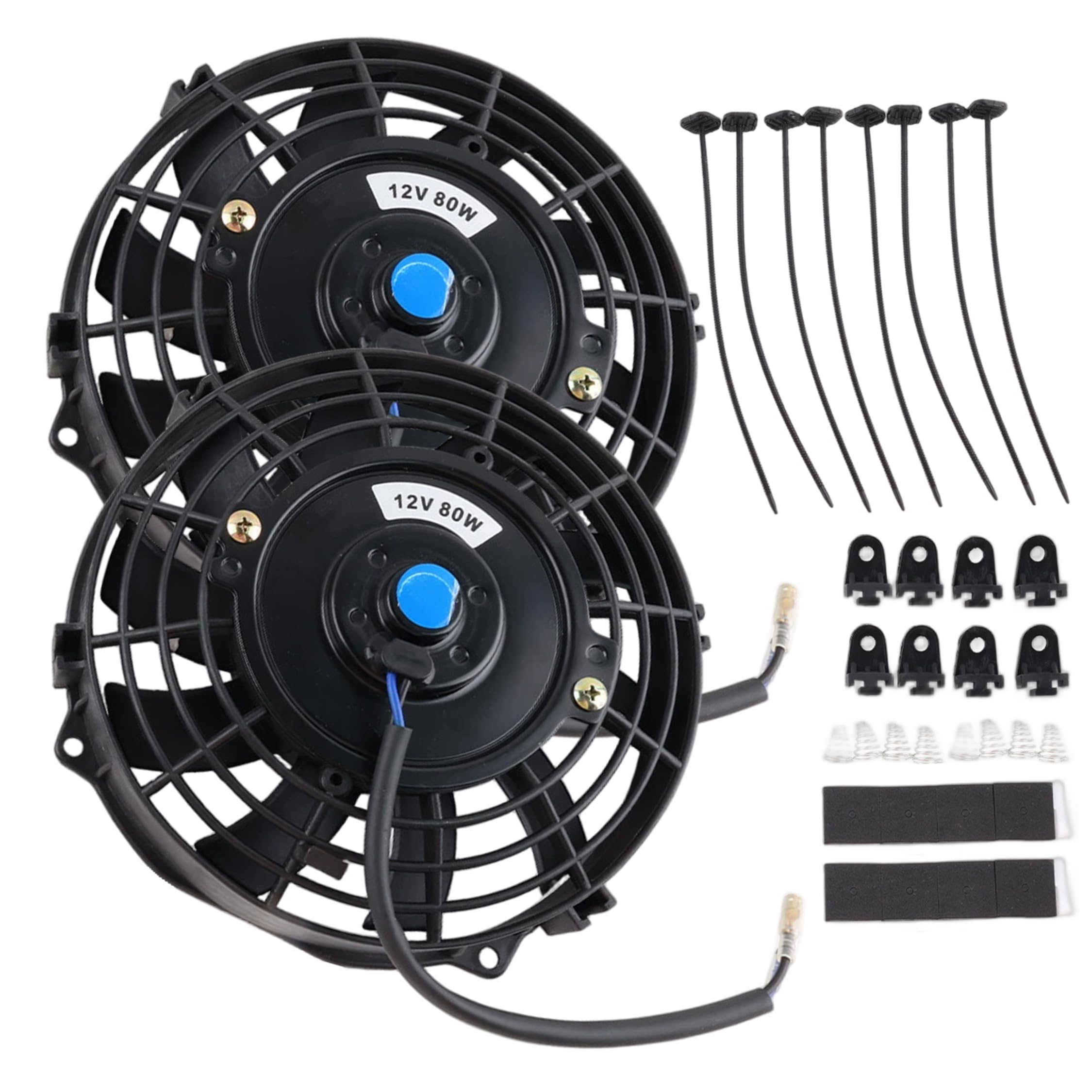 Uanqfegy Electric Radiator Fan - 2Pcs Modified 7 Inch 12V 80W Cooling Fan with Accessories, for Various Vehicles & Engines