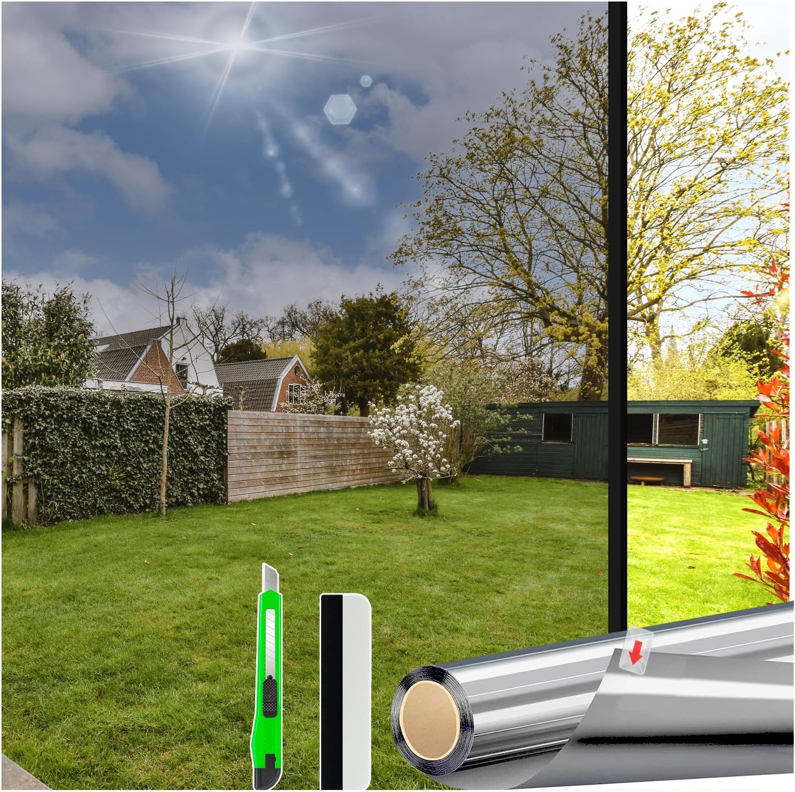 Sonnenschutz Folie Für Fenster - Spiegelfolie Selbstklebend Mit UV-Schutz 60x200 Cm