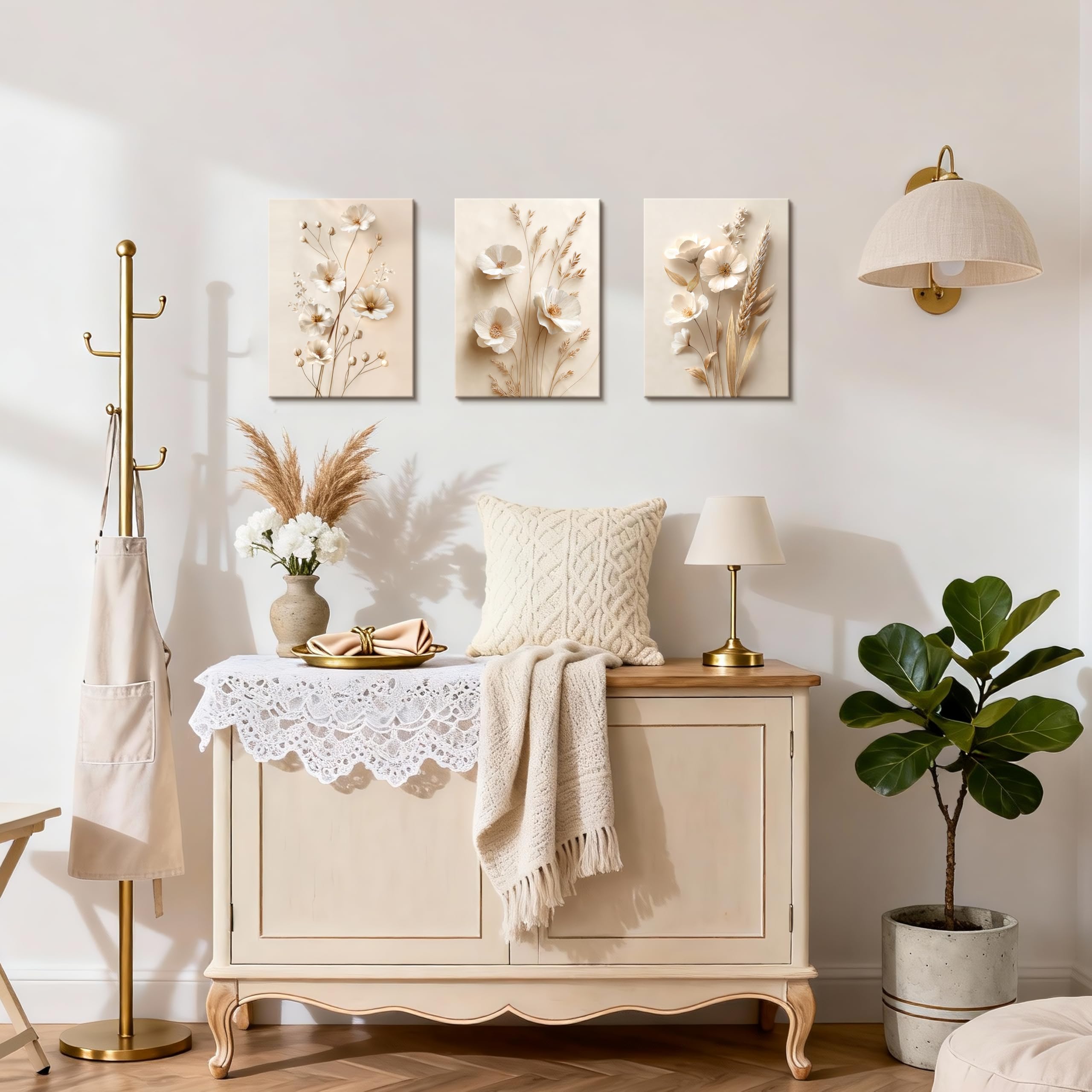 3 Pcs Wooden Framed Canvas Wall Art Set Bohemian Sage Green Canvas Prints Poster Geometric Line Beige Green Pictures for Living Room Bedroom Dinning Room Hallway Stairs Wall Decor 30x40cm x3pcs — view 355