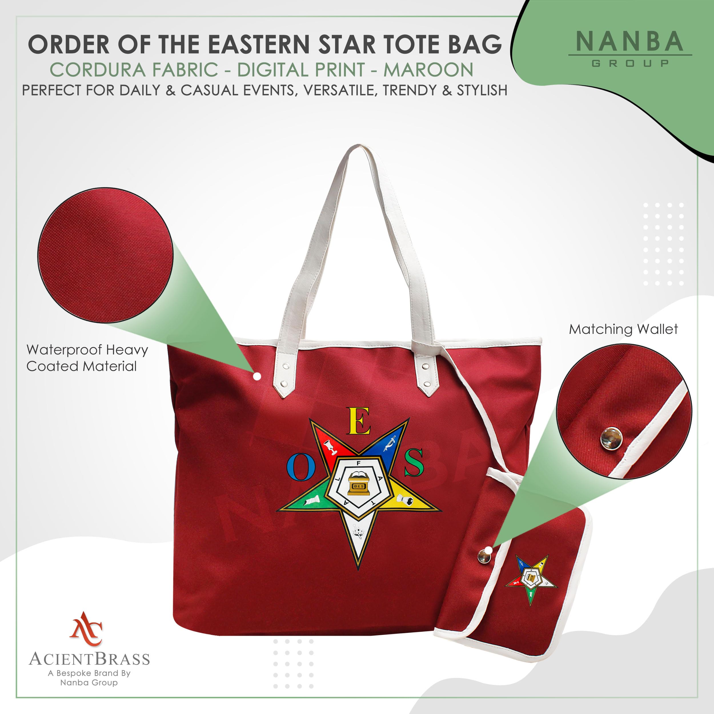 OES Order of Eastern Star Tote Bag with Matching Wallet-Cordura