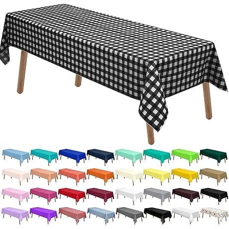 Black Gingham Checkered 2-Pack Plastic Tablecloths for Buffalo Plaid Themed Parties