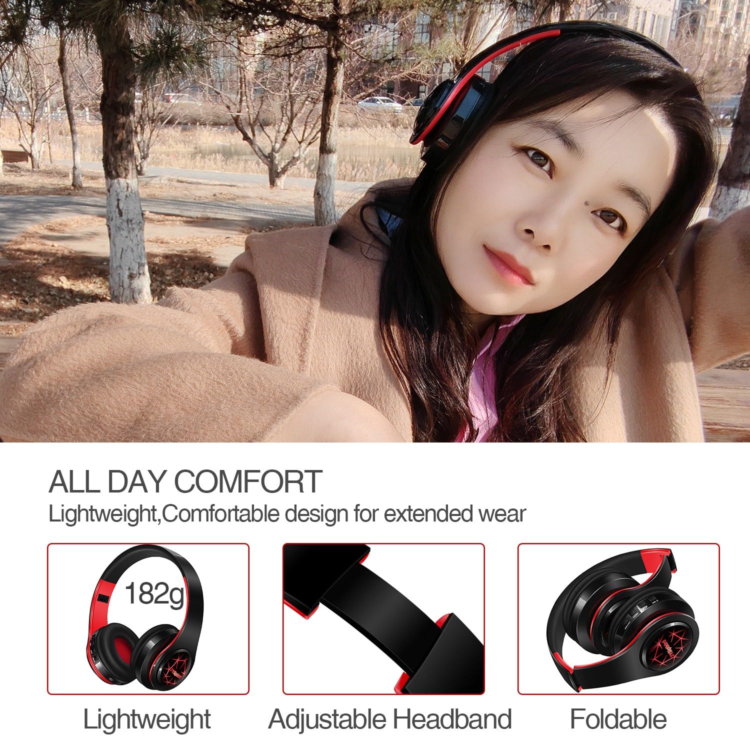 Bluetooth-Kopfhörer, Chat - Komfortable Over-Ear-Stereo-Kopfhörer, 6 atmende LED-Lichter, kabelloses Headset für Erwachsene, Teenager, Kinder, für Handy/Samsung/Pad/PC/Android/Laptop/TV (rot)