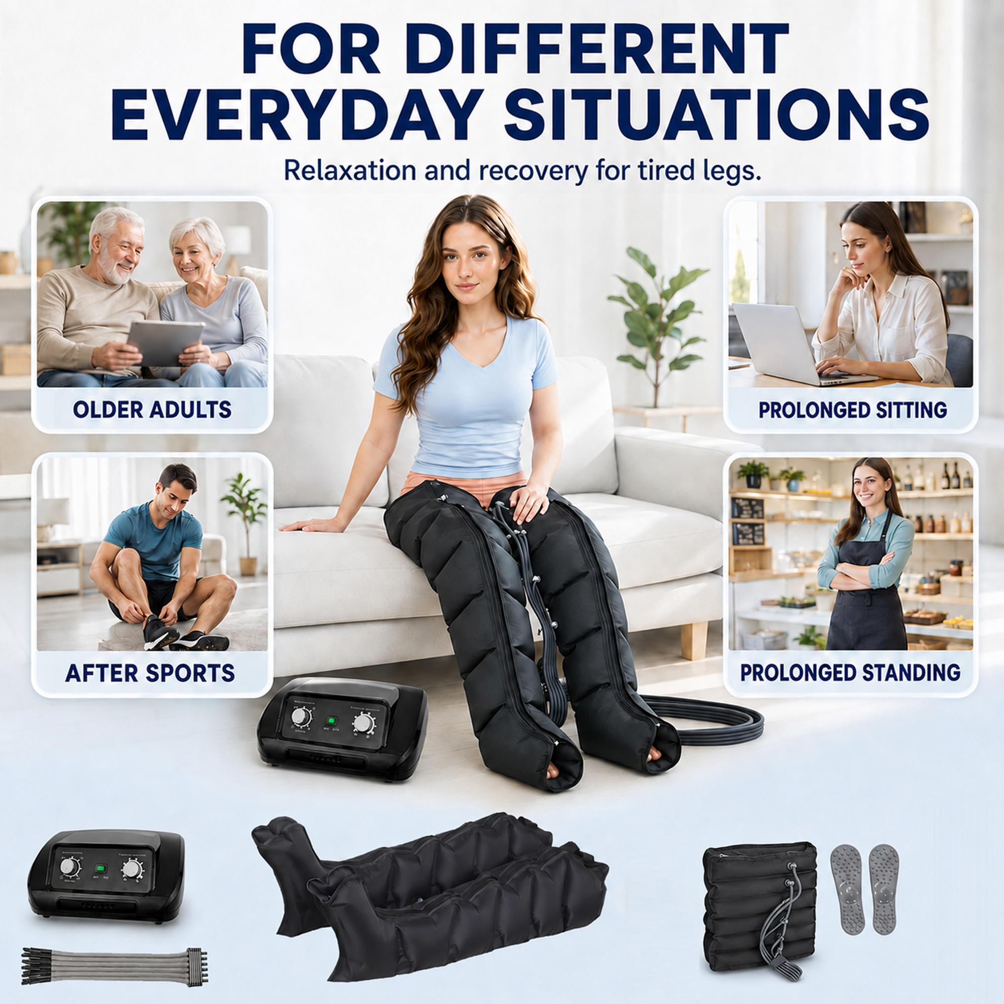 LoJax Presoterapia Piernas y Abdomen, 6 Cámaras para Casa，Negro：Standard