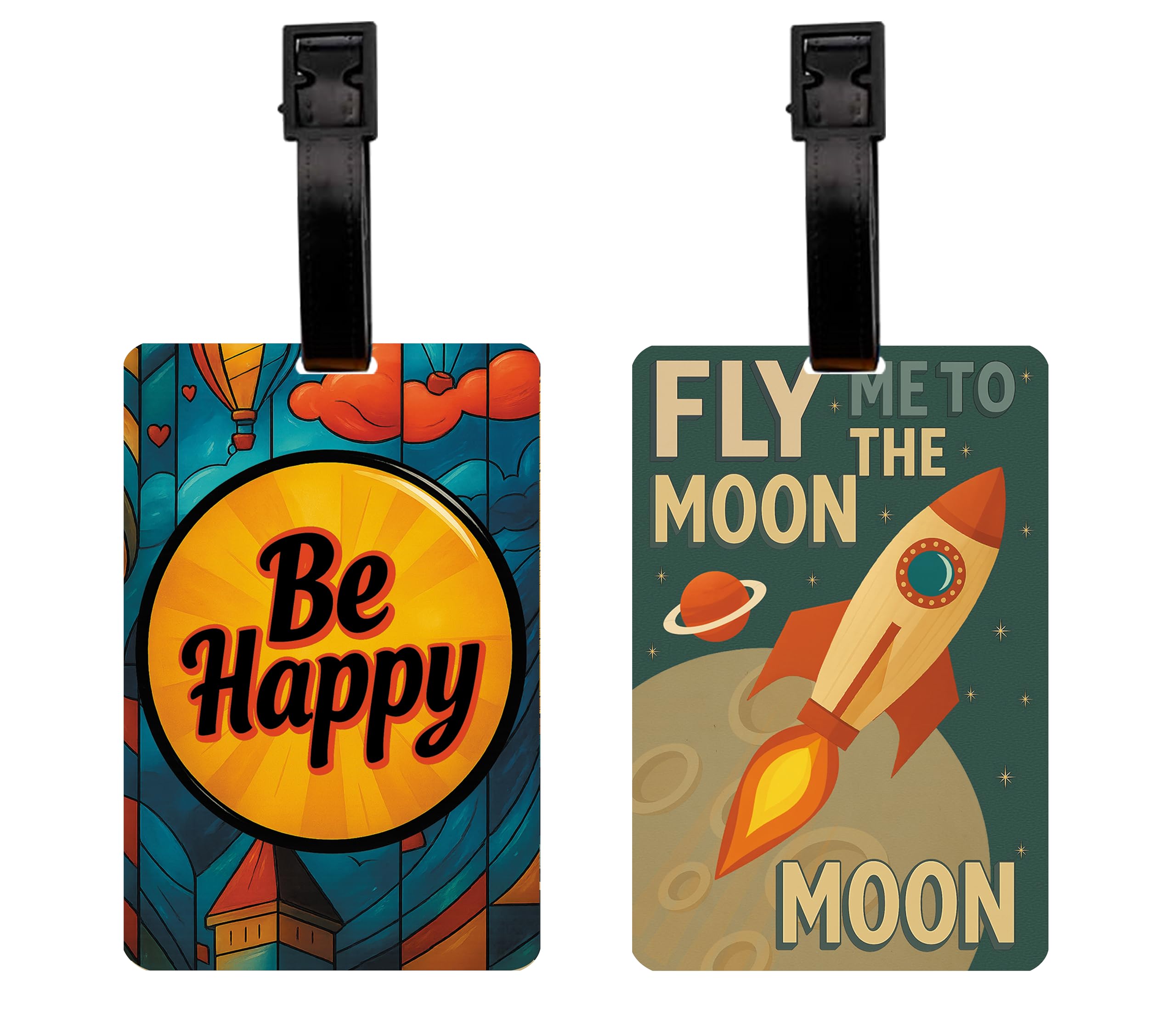 Lentipix 3D Lenticular Luggage Tag 2 Piece| Be Happy & Fly to The Moon | Travel Bags Tag with Name ID-image-36