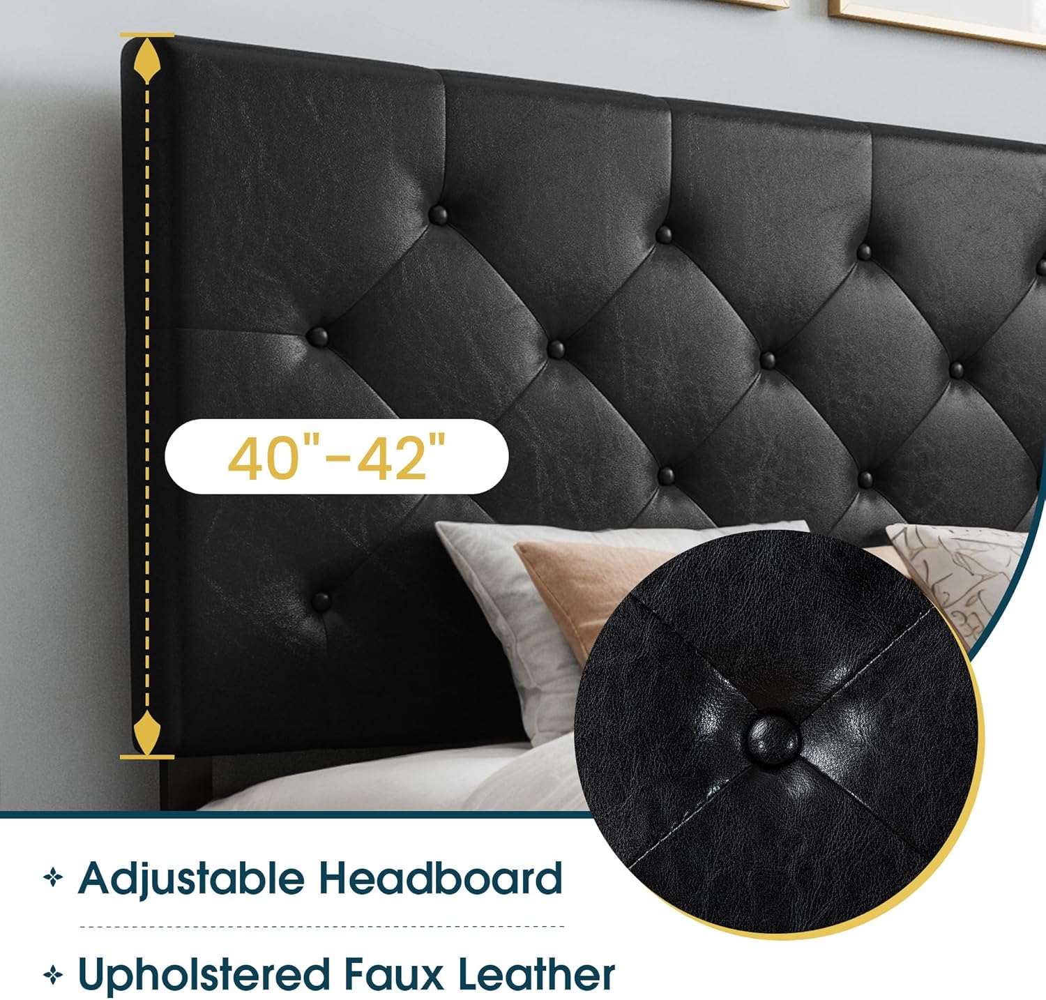 WEEWAY Queen Size Platform Bed Frame with 4 Storage Drawers, Diamond-Stitch Button Tufted Headboard, Sturdy Wooden Slat Mattress Foundation, No Box Spring Needed, Easy Assembly, Black