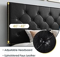 Vista 21 de WEEWAY Base de cama de plataforma de tamaño matrimonial con 4 cajones de almacenamiento, cabecera capitonada con botones de costura de diamante