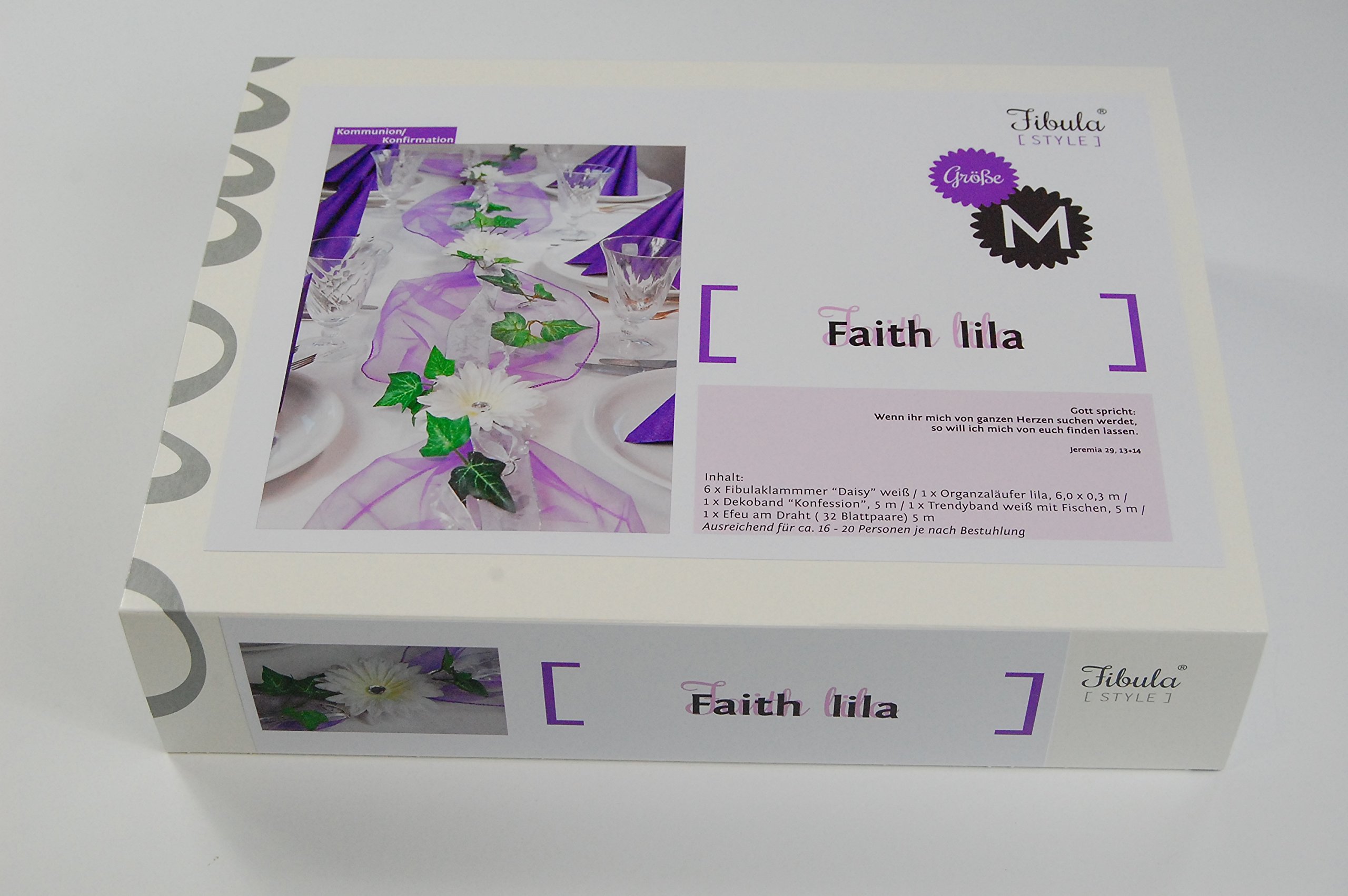 Tischdeko Komplett Set Faith lila für Kommunion Konfirmation Taufe in lila Komplette Tischdekoration für 16-20 Personen