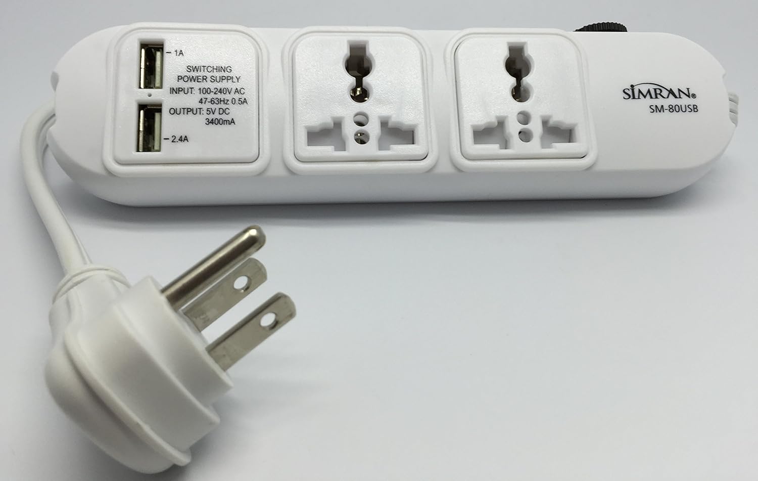 Simran SM-80USB 110v/220v Universal Power Strip with USB Compact and 2 Universal AC Outlets