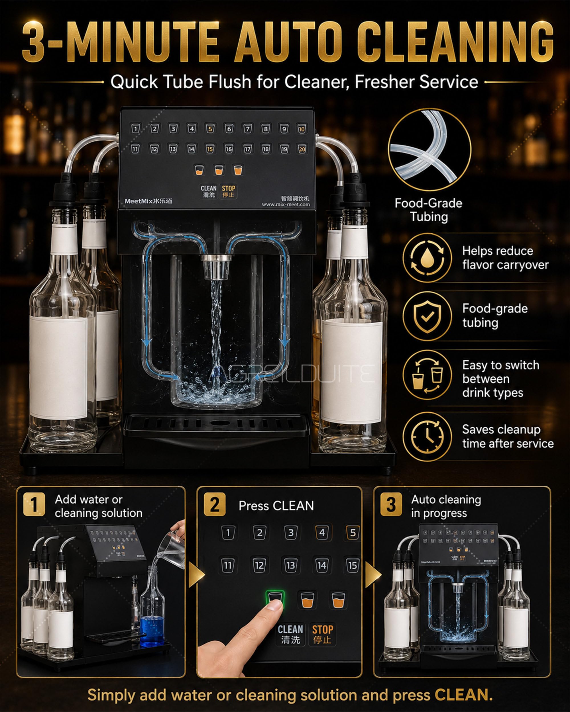 Kit para preparar cócteles en un bar, estación de cócteles profesional automatizada con función de autolimpieza, máquina inteligente para preparar bebidas con capacidad para 6 botellas de licores