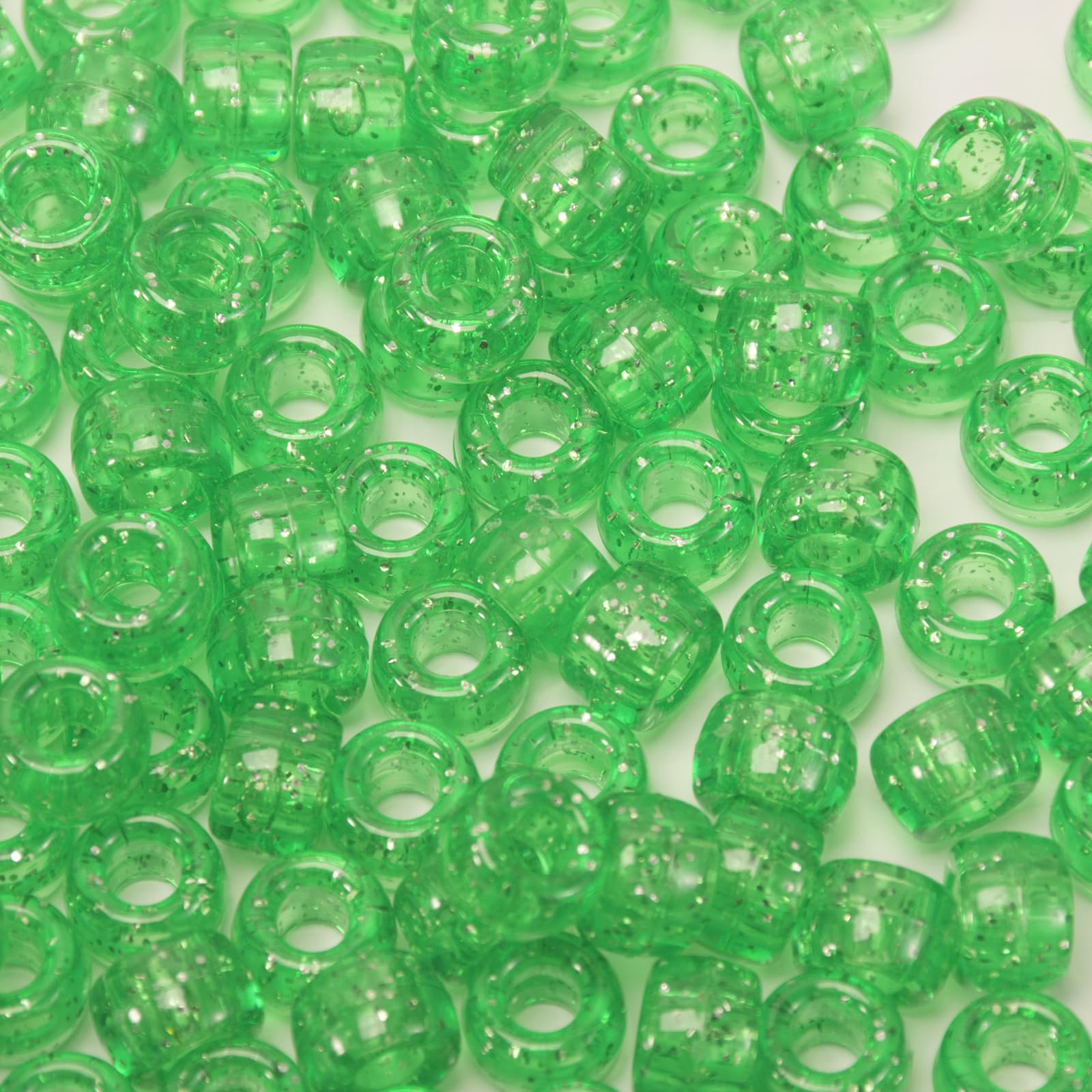 Green Glitter Pony Beads(1200Pcs 6x9mm),Craft Beads for Jewelry Making, Hair Braiding & DIY Crafts