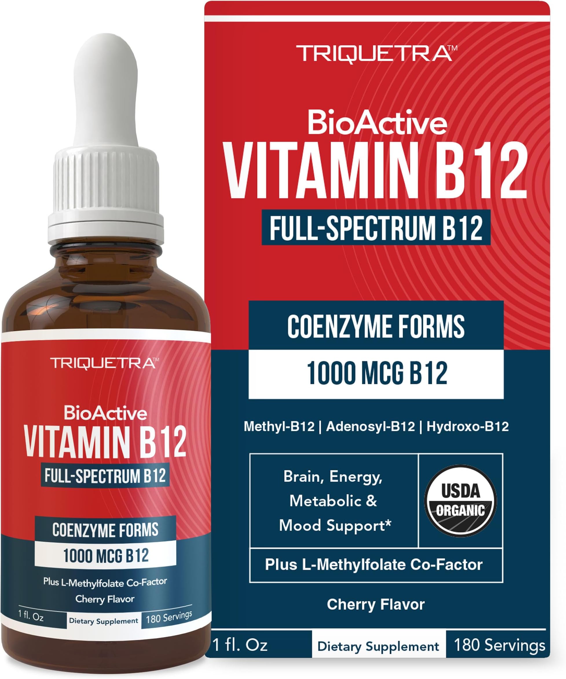 BioActive Vitamin B12 1000 mcg | Contains 3 BioActive Forms B12 Plus Methylfolate Cofactor - Methyl B12, Adenosyl B12 & Hydroxy B12 | Sublingual Form, Cherry Flavor, Organic, Vegan (180 Servings)